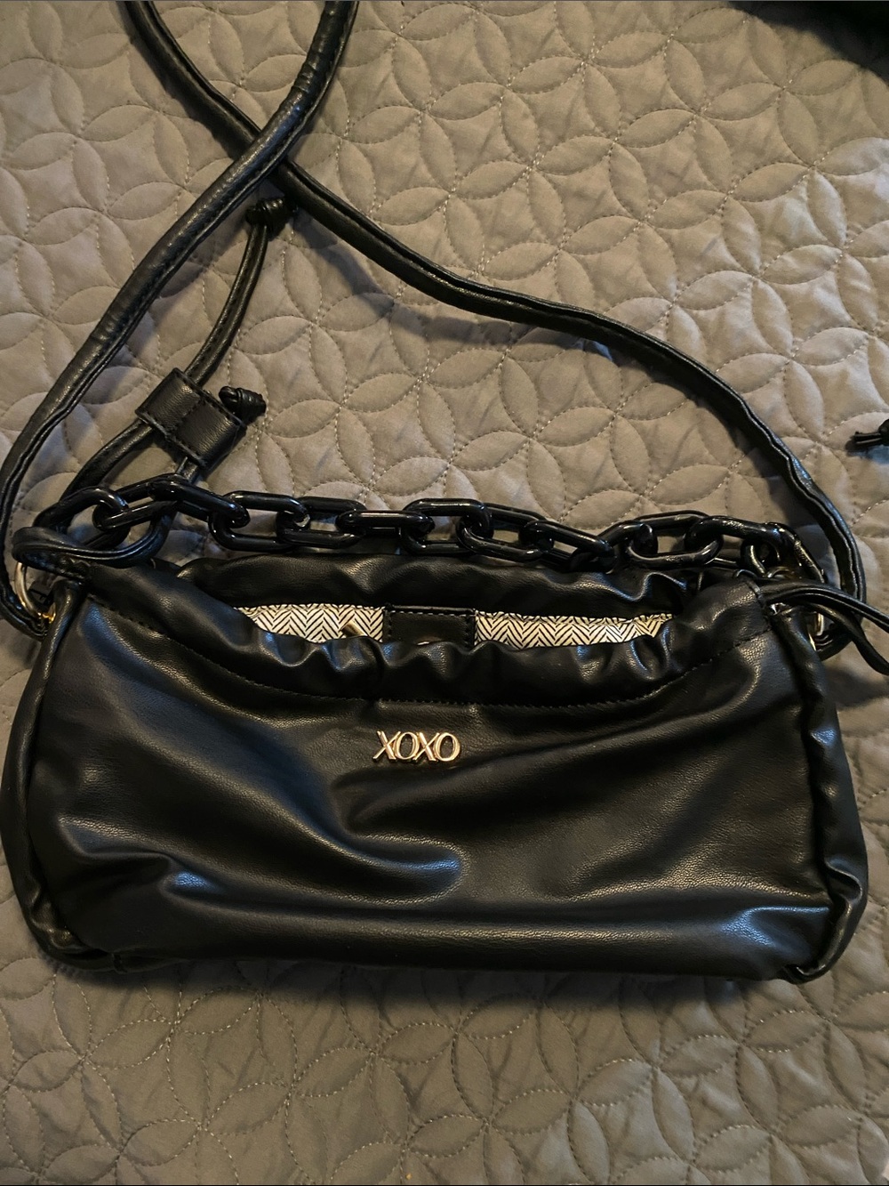 XOXO Black Faux Leather Chain-Accent Crossbody Bag